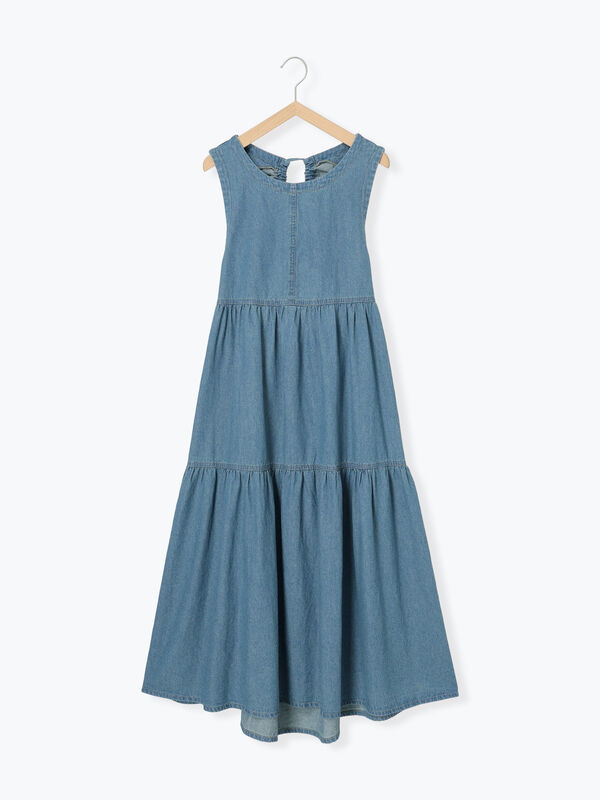セール】 デニムバックリボンワンピース（サックスブルー/ブルー