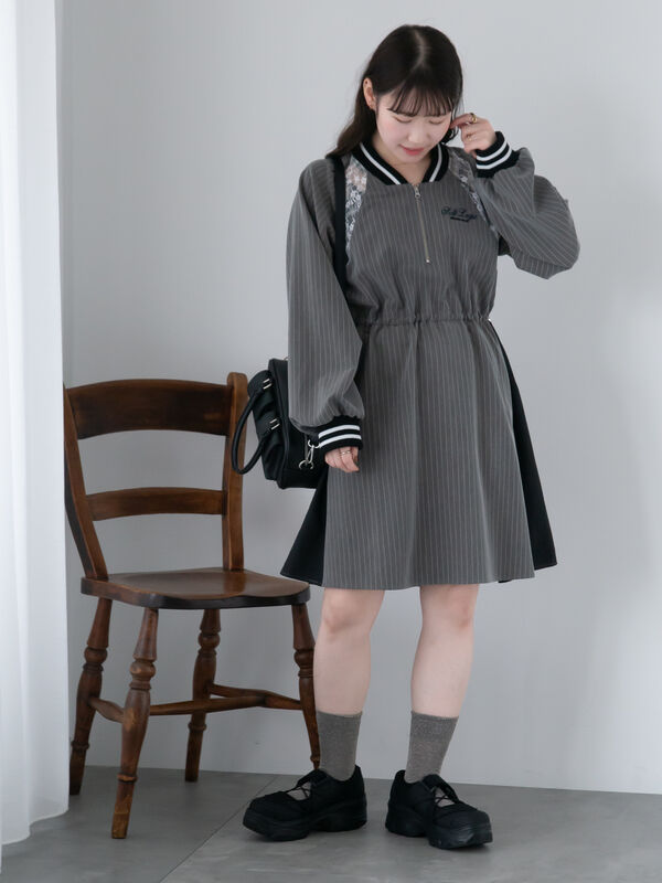 セール】 ブロッキングワンピース（オフホワイト/グレー/サックス