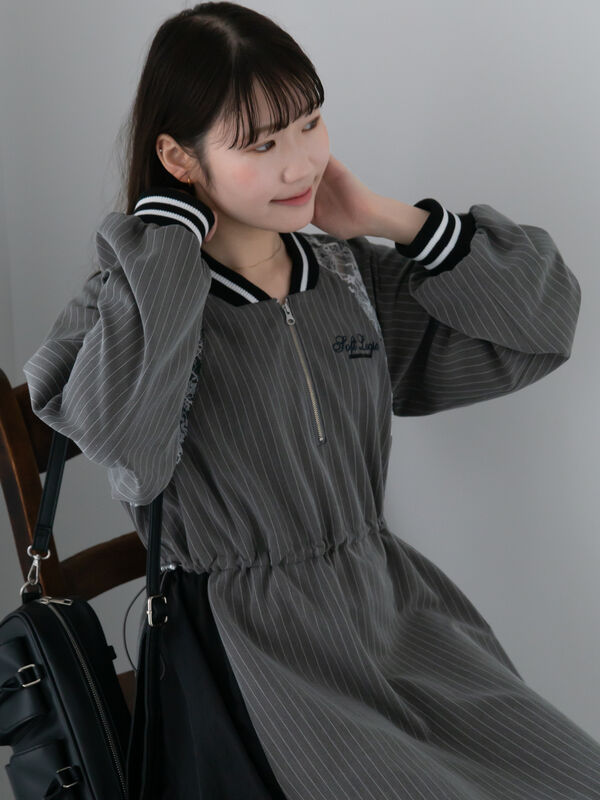 セール】 ブロッキングワンピース（オフホワイト/グレー/サックス