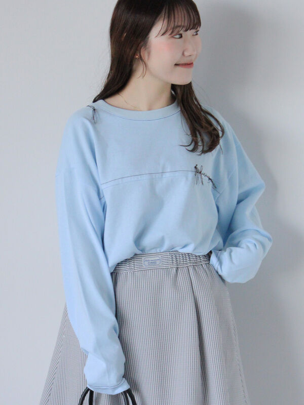 ロゴ刺繍ロンT（オフホワイト/サックスブルー/キナリ）｜ehka sopo（エヘカソポ）通販