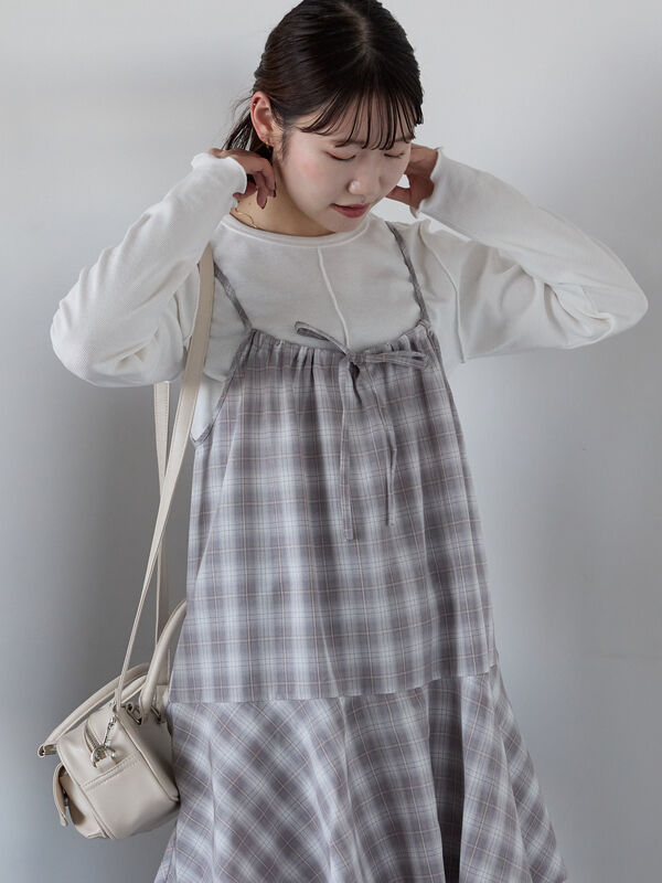キャミソール オンブレーチェックワンピース631-8922315 オンブレチェックキャミソールワンピース｜ロペピクニックの通販