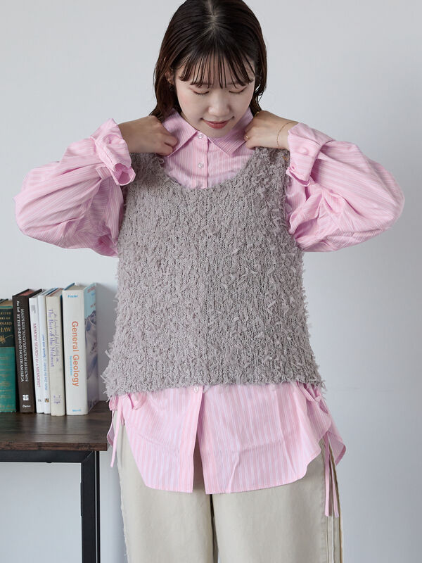 セール】 柄アソートサイドリボンオーバーシャツ（ピンク/イエロー