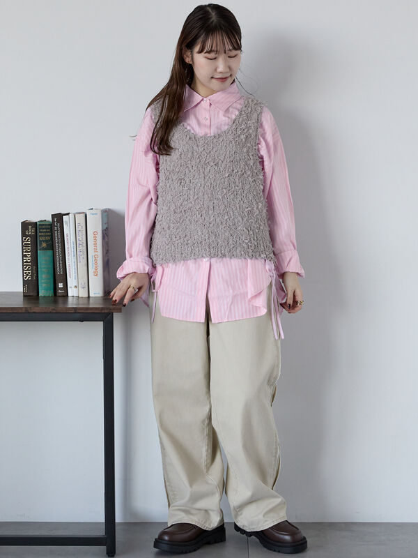 トップス s_u セール】 柄アソートサイドリボンオーバーシャツ（ピンク/イエロー