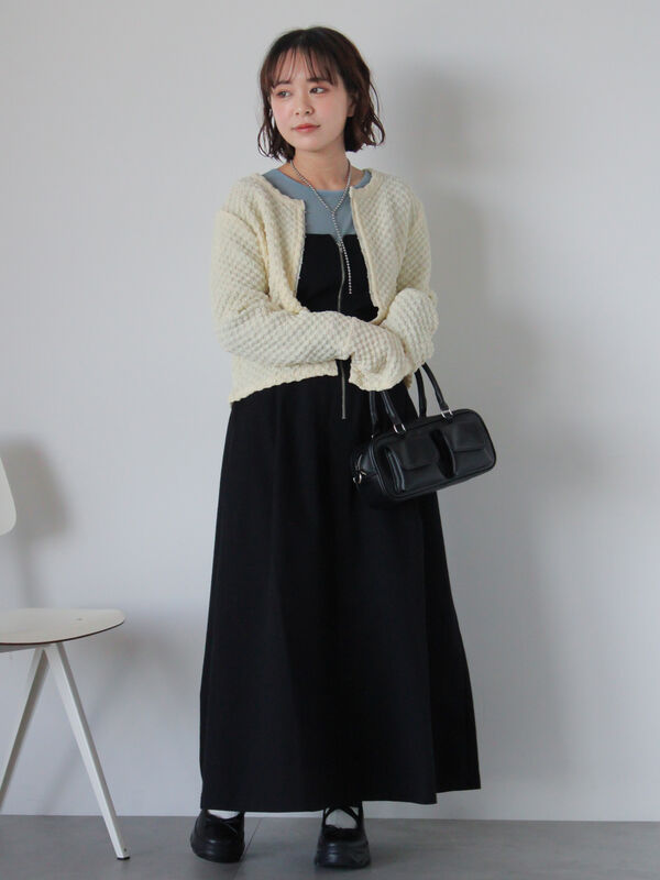 セール】 ポコポコクルーネックカーディガン（ブラック/サックスブルー