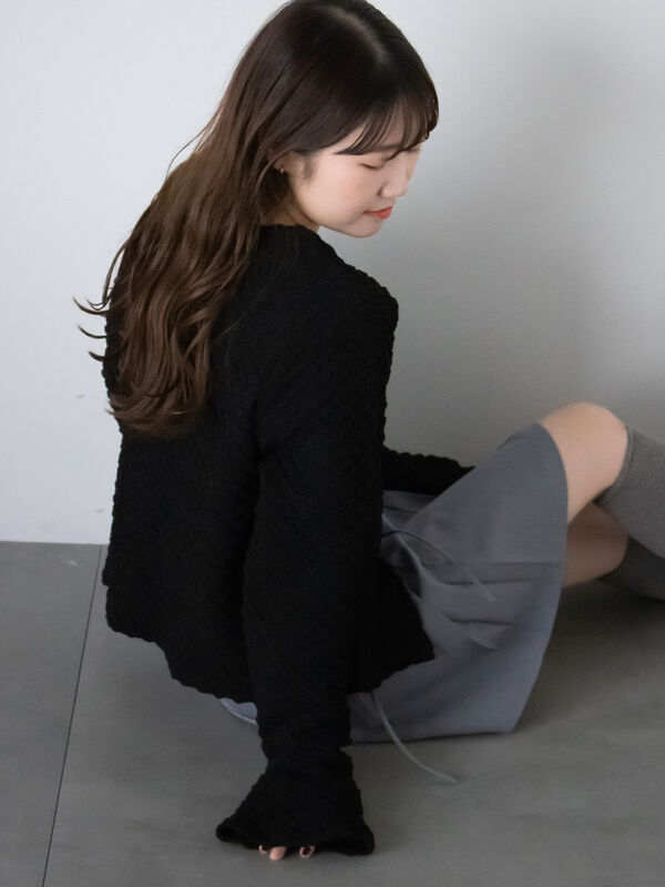 セール】 ポコポコクルーネックカーディガン（ブラック/サックスブルー