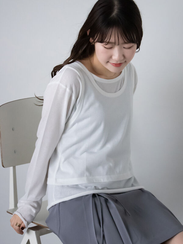 セール】 タンクトップセットカットソー（オフホワイト/ブラック