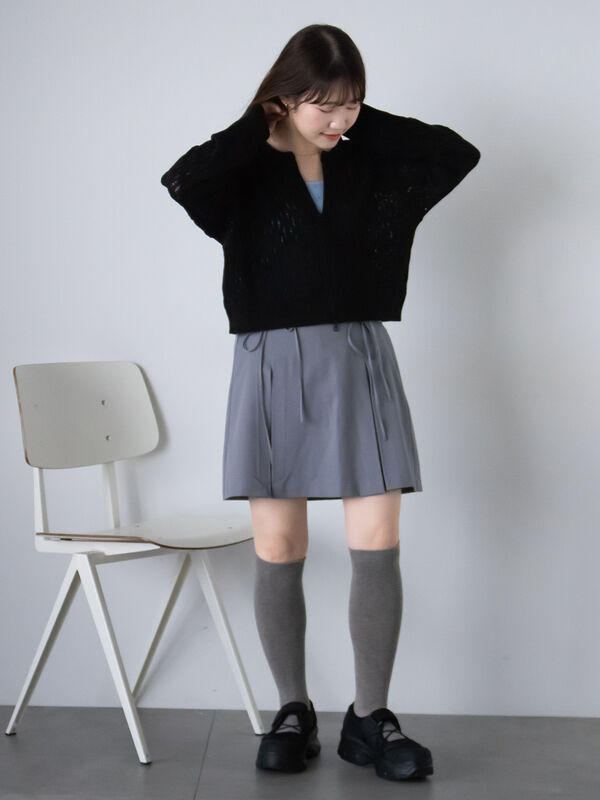 セール】 透かし編みジップカーディガン（グレー/ブラック/グリーン