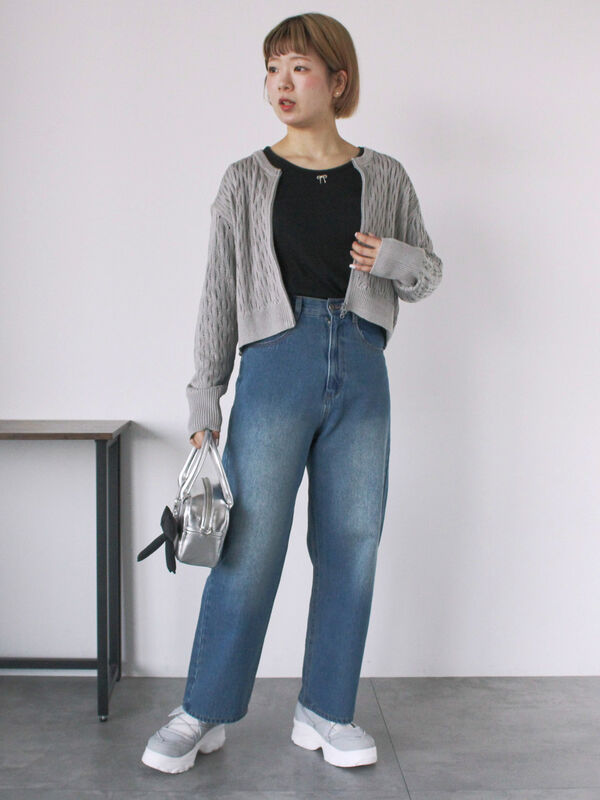 kappiです。 セール】 透かし編みジップカーディガン（グレー/ブラック/グリーン