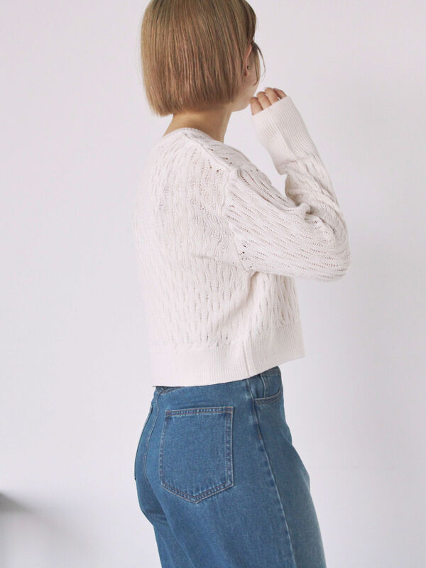 セール】 透かし編みジップカーディガン（グレー/ブラック/グリーン