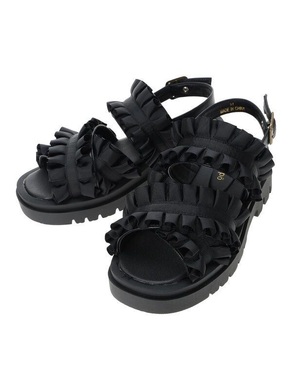 セール】 フリルサンダル（ブラック/グリーン/キナリ/シューズ/ドレス