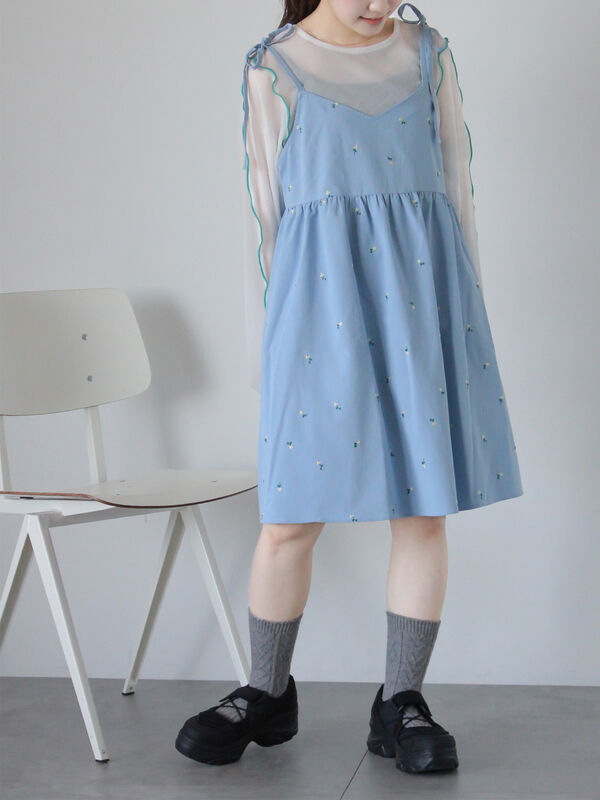 花刺繍キャミワンピース（サックスブルー）｜ehka sopo（エヘカソポ）通販