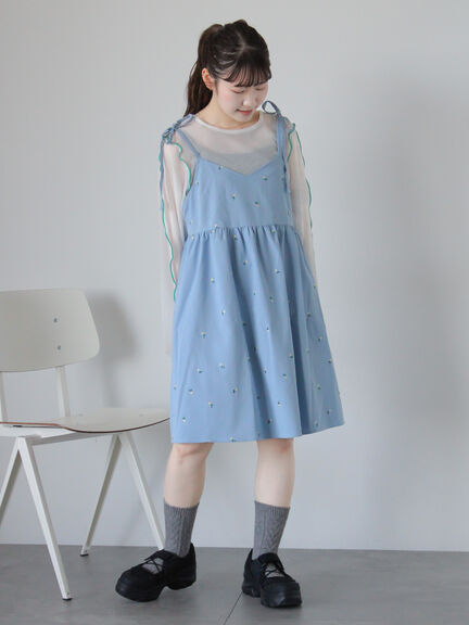 花刺繍キャミワンピース（ブラック/サックスブルー/キナリ）｜ehka sopo（エヘカソポ）通販