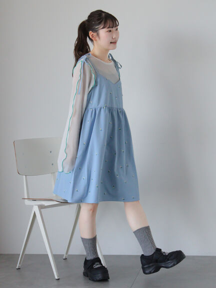 花刺繍キャミワンピース（ブラック/サックスブルー/キナリ）｜ehka sopo（エヘカソポ）通販