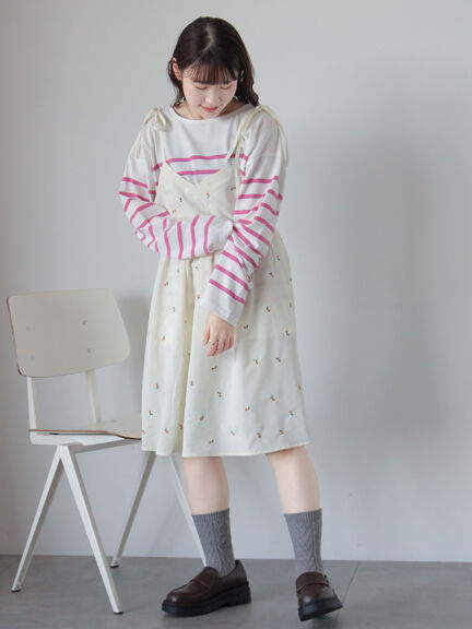 花刺繍キャミワンピース（ブラック/サックスブルー/キナリ）｜ehka sopo（エヘカソポ）通販