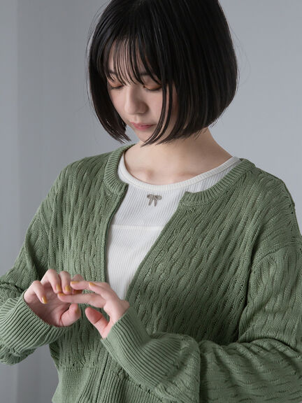 リボンチャーム付きカットソー（グレー/ブラック/サックスブルー/キナリ）｜ehka sopo（エヘカソポ）通販