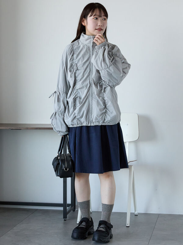 セール】 リボンブルゾン（グレー/サックスブルー/キナリ/アウター