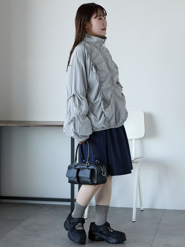 セール】 リボンブルゾン（グレー/サックスブルー/キナリ/アウター