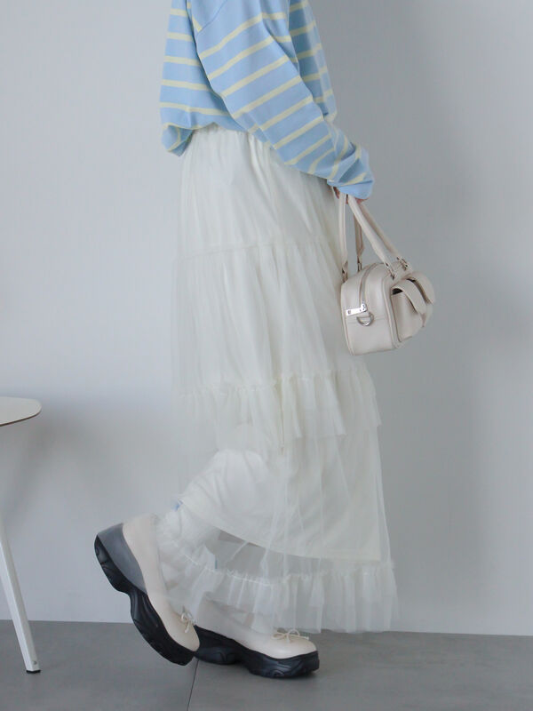 未使用　HER. チュールフリルスカート clear チュールフリルロングスカート[CL9149] | レディース