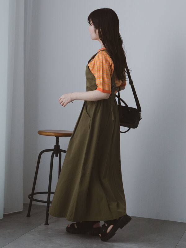 セール】 エプロンジャンパースカート（ブラック/ベージュ/カーキ