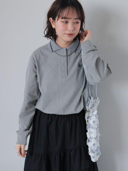 ワンポイント刺繍ポロシャツ（オフホワイト/グレー/グリーン/サックスブルー）｜ehka sopo（エヘカソポ）通販