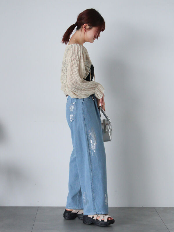 セール】 メッシュボレロカーディガン（ブラック/ベージュ