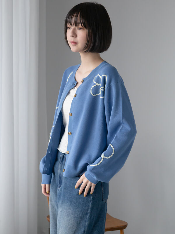 コード花刺繍カーディガン（オフホワイト/モカ/イエロー/サックスブルー）｜ehka sopo（エヘカソポ）通販