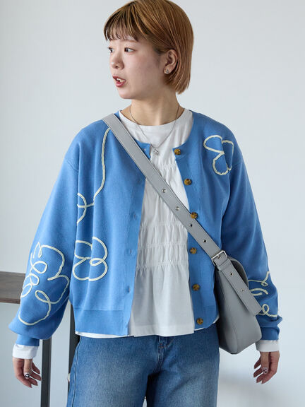 GRANCY カーディガン 青 ブルー M AZUL by moussy｜ダイヤ柄パターンカーディガン | Rakuten