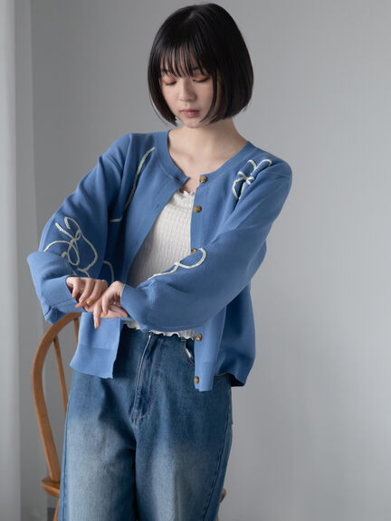 コード花刺繍カーディガン（オフホワイト/モカ/イエロー/サックスブルー）｜ehka sopo（エヘカソポ）通販