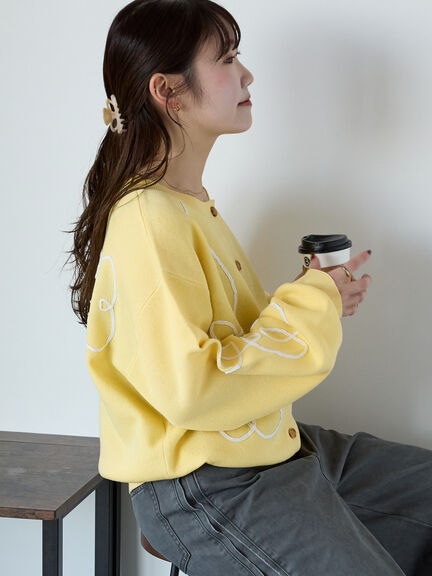 コード花刺繍カーディガン（オフホワイト/モカ/イエロー/サックスブルー）｜ehka sopo（エヘカソポ）通販