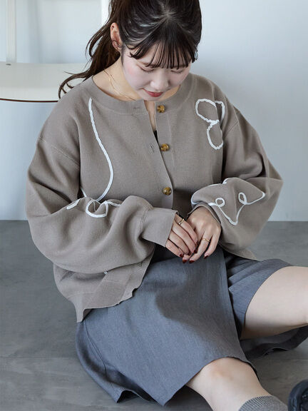 コード花刺繍カーディガン（オフホワイト/モカ/イエロー/サックスブルー）｜ehka sopo（エヘカソポ）通販