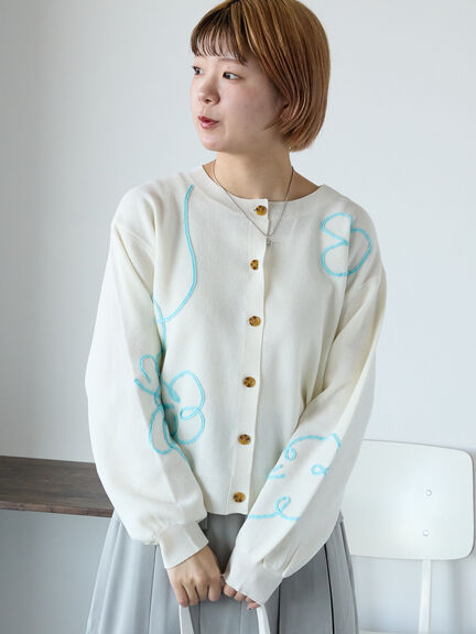 コード花刺繍カーディガン（オフホワイト/モカ/イエロー/サックスブルー）｜ehka sopo（エヘカソポ）通販