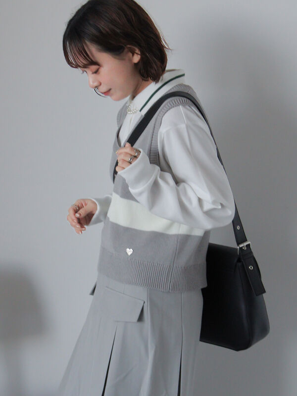 セール】 配色ラインニットベスト（オフホワイト/グレー/ブルー