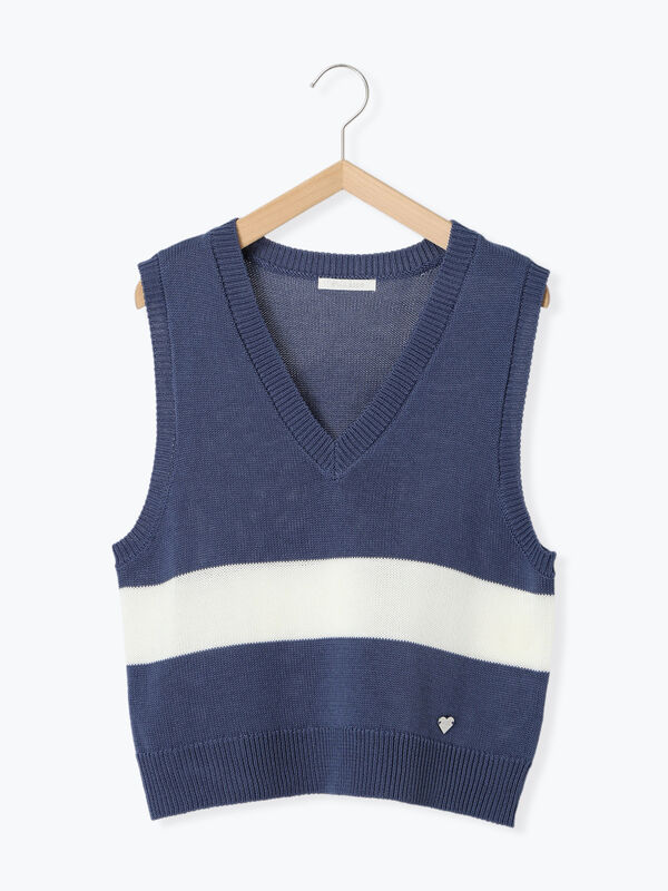 セール】 配色ラインニットベスト（オフホワイト/グレー/ブルー