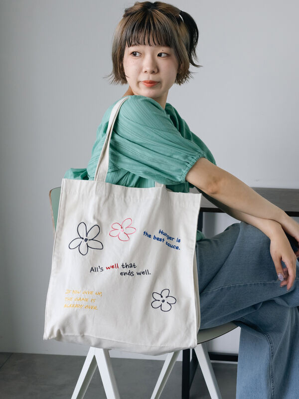 落書き刺繍トートバッグ（ブラック/グリーン/キナリ）｜ehka sopo（エヘカソポ）通販