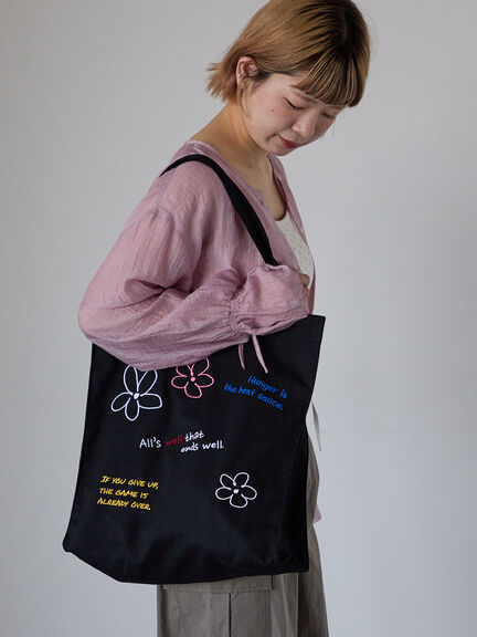 落書き刺繍トートバッグ（ブラック/グリーン/キナリ）｜ehka sopo（エヘカソポ）通販