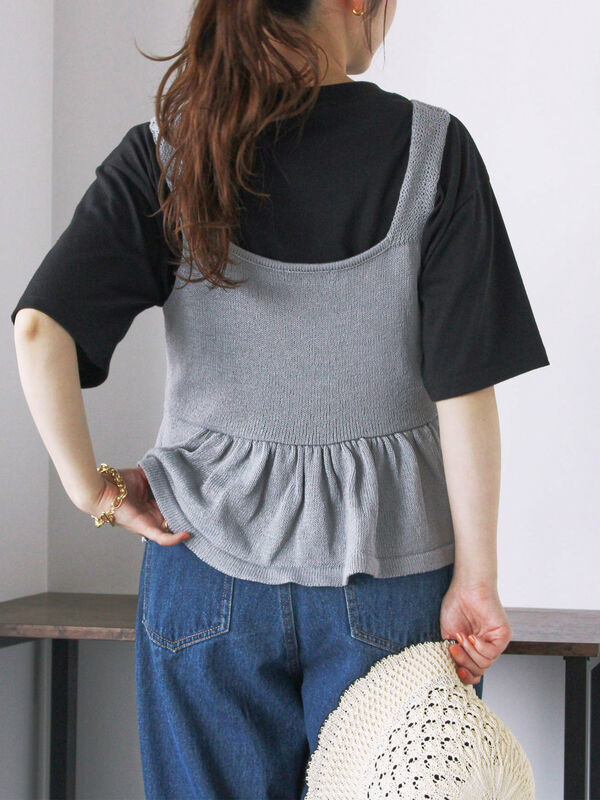 セール】 リボンニットビスチェ（グレー/ブラック/グリーン/キナリ