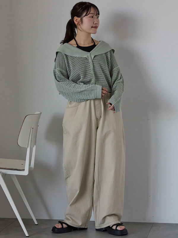 セール】 セーラーカラーメッシュカーディガン（オフホワイト/ブラック