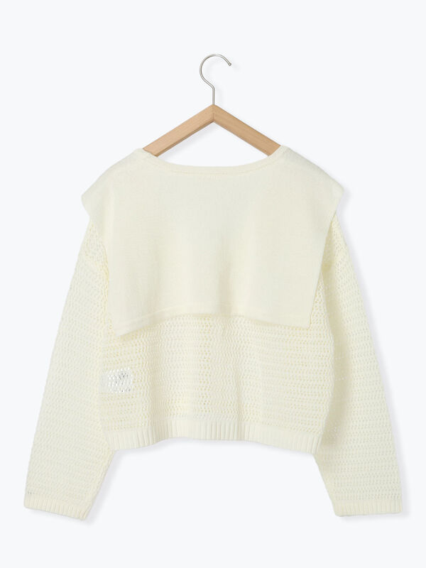 セール】 セーラーカラーメッシュカーディガン（オフホワイト/ブラック