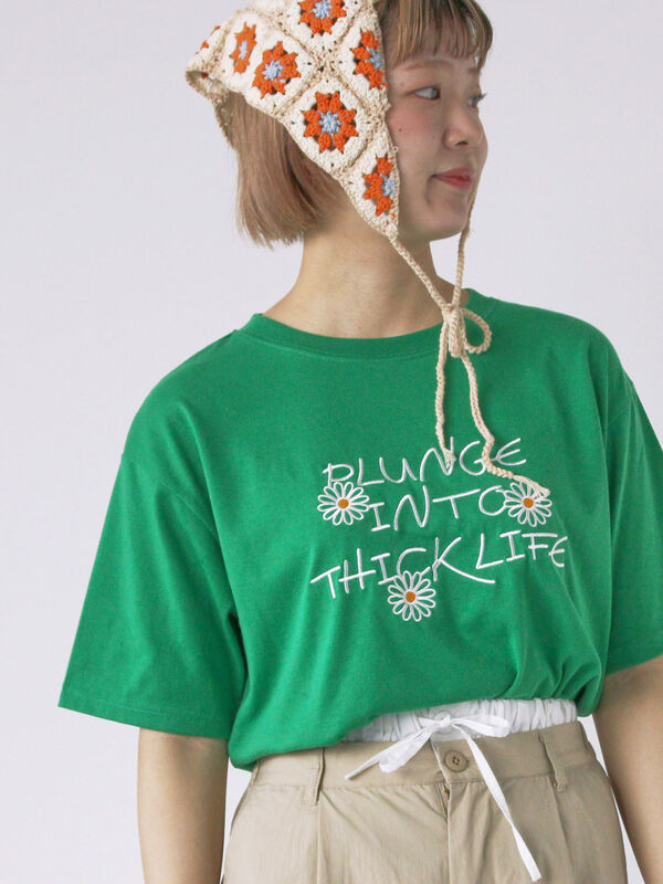 花ロゴ刺繍Tシャツ（オフホワイト/ブラック/グリーン）｜ehka sopo（エヘカソポ）通販