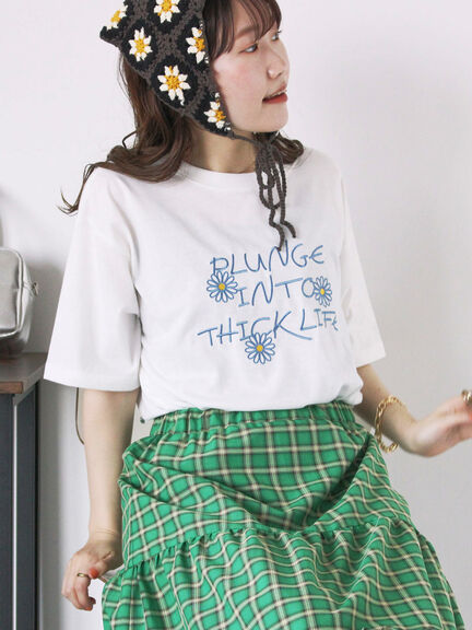 花ロゴ刺繍Tシャツ（オフホワイト/ブラック/グリーン）｜ehka sopo（エヘカソポ）通販