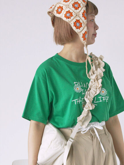 花ロゴ刺繍Tシャツ（オフホワイト/ブラック/グリーン）｜ehka sopo（エヘカソポ）通販
