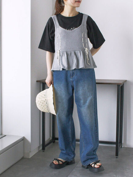 花ロゴ刺繍Tシャツ（オフホワイト/ブラック/グリーン）｜ehka sopo（エヘカソポ）通販