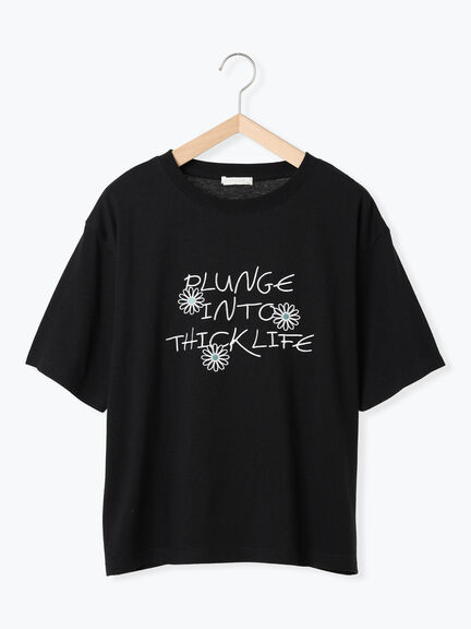 花ロゴ刺繍Tシャツ（オフホワイト/ブラック/グリーン）｜ehka sopo（エヘカソポ）通販