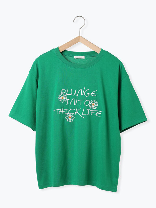 セール】 花ロゴ刺繍Tシャツ（オフホワイト/ブラック/グリーン 