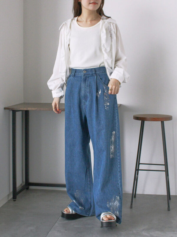 トップス shoop 21ss セール】 シャーリングジップシャツ（オフホワイト/ピンク