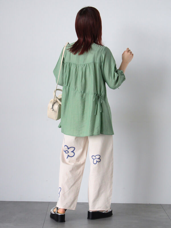 セール】 ドロストチュニック（オフホワイト/ブラック/グリーン