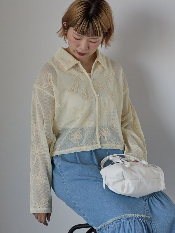 コード刺繍襟付きカーディガン（キナリ）｜ehka sopo（エヘカソポ）通販