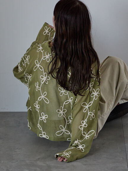 コード刺繍襟付きカーディガン（ベージュ/グリーン/ラベンダー/キナリ）｜ehka sopo（エヘカソポ）通販