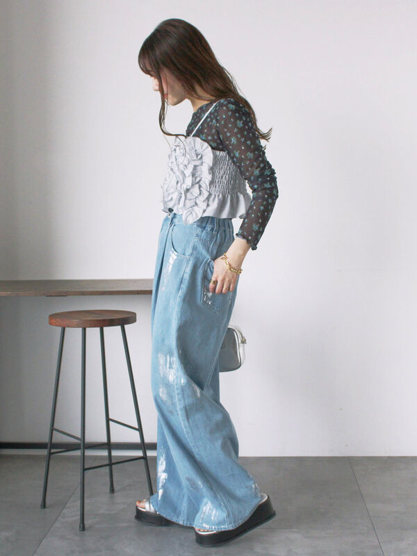 箔加工　水色　デニム 箔加工デニムパンツ（デニムパンツ）｜Per sist ence