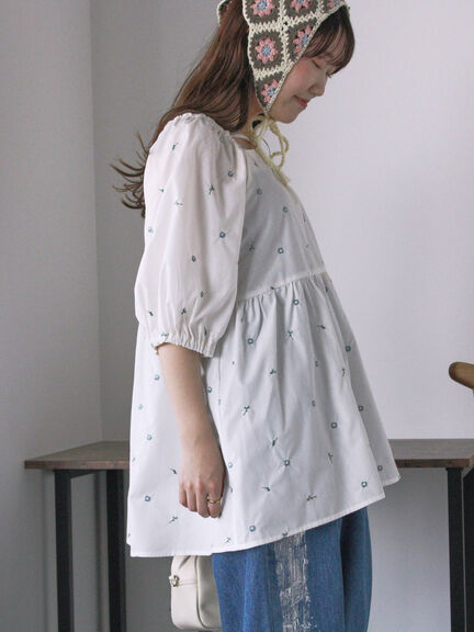 花刺繍スクエアネックブラウス（オフホワイト/ブラック/イエロー）｜ehka sopo（エヘカソポ）通販